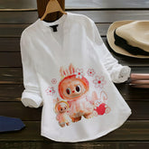 Chic & Cute – Labubu Bunny-Themed Rayon Top for Women